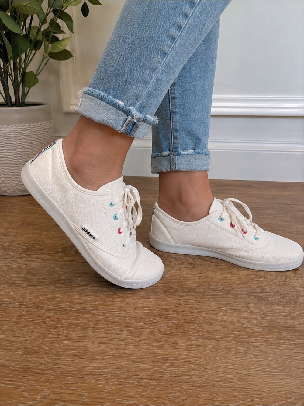 Adidas NEO Label White Canvas Sneakers Women's Casual Lace-Up Shoes